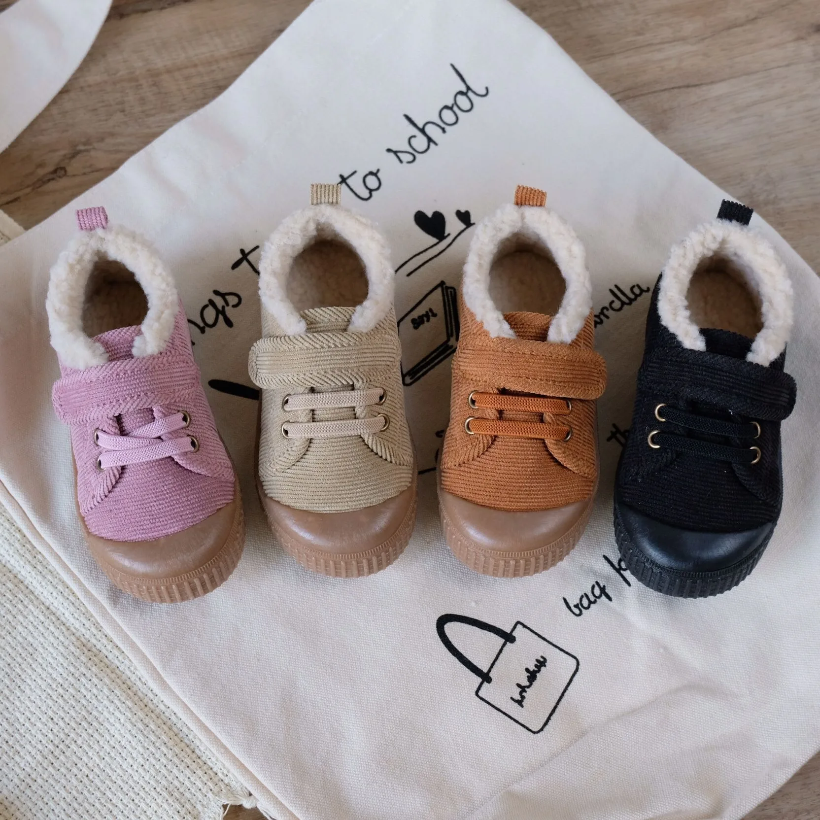 Boy's Casual Shoes Corduroy Children's Winter Black Casaul Shoe Kids Pink Anti-slippery Turned-Over Edge Ankle Boots For Girls