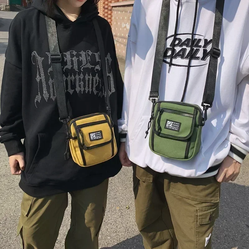 E-SE26 Homens Mulheres Estudante Lona Bolsas de Ombro Rua Pequena Bolsa Mensageiro para Coreano Harajuku Unissex Crossbody