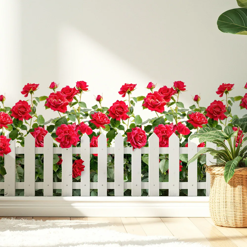 Pegatinas de Flores Románticas con Mariposas y Rosas para Cercas, Murales Decorativos para Pared, Arte de Pared Autoadhesivo para Dormitorio de Niñas, Sala de Estar, Entrada