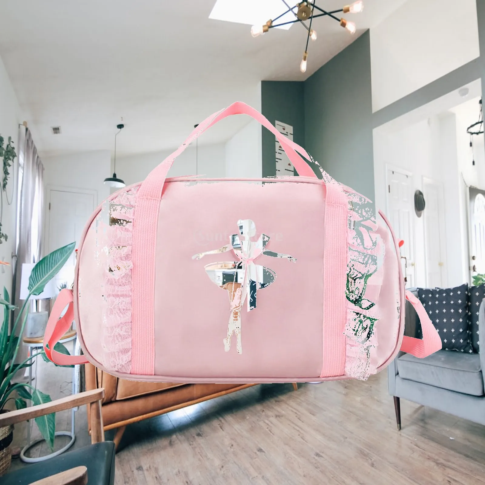 Kids Dance Bag Nylon Ballet Duffle for Girls Cute Ballerina Tutu Print Waterproof Travel Gym Tote with Adjustable Strap Portable