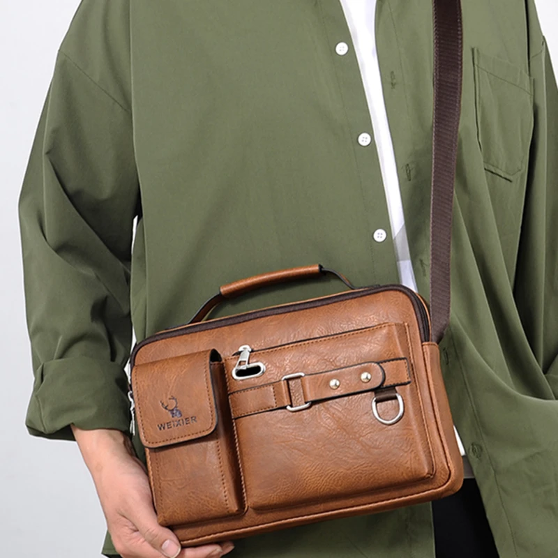 

Men Shoulder Bag Pu Leather Business Messenger Bag for Man 2024 New Vintage Small Male Crossbody Bags Designer Handbags 가방