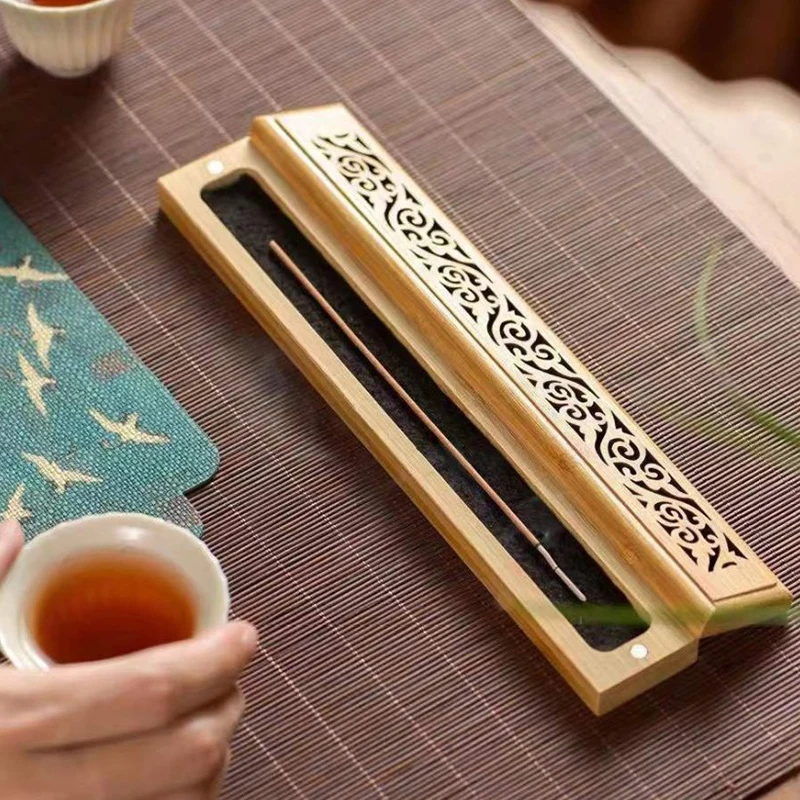 1pc Natural Bamboo Incense Burner With Laying Plate - Aromatherapy Wooden Box For Incense Storage And Burning