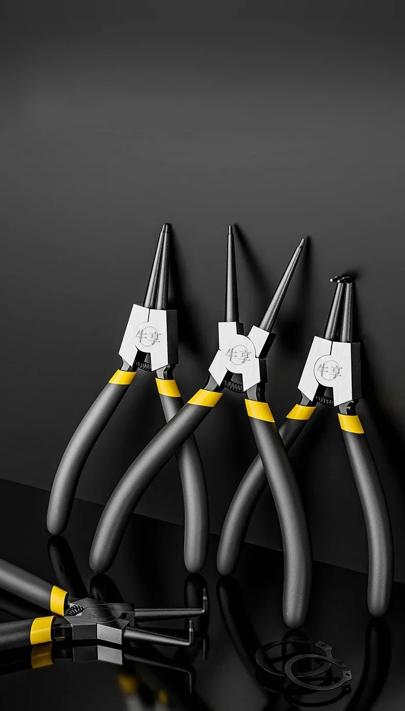 4-teiliges 6/7 Zoll Sicherungsringzangen-Set, Innen- und Außenzangen für Halte- und Schnappringe, Gerade und Gebogene Spitzzangen, Motorrad-Reparaturwerkzeug – Detail 13