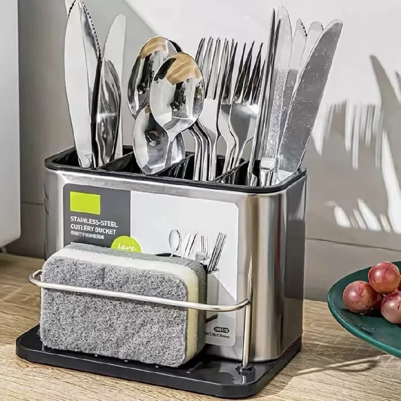 

Stainless Steel Cutlery Holder Household Tableware Drainboard Spoon Storage Kitchen Organizer Drainer Dish Drying Rack
