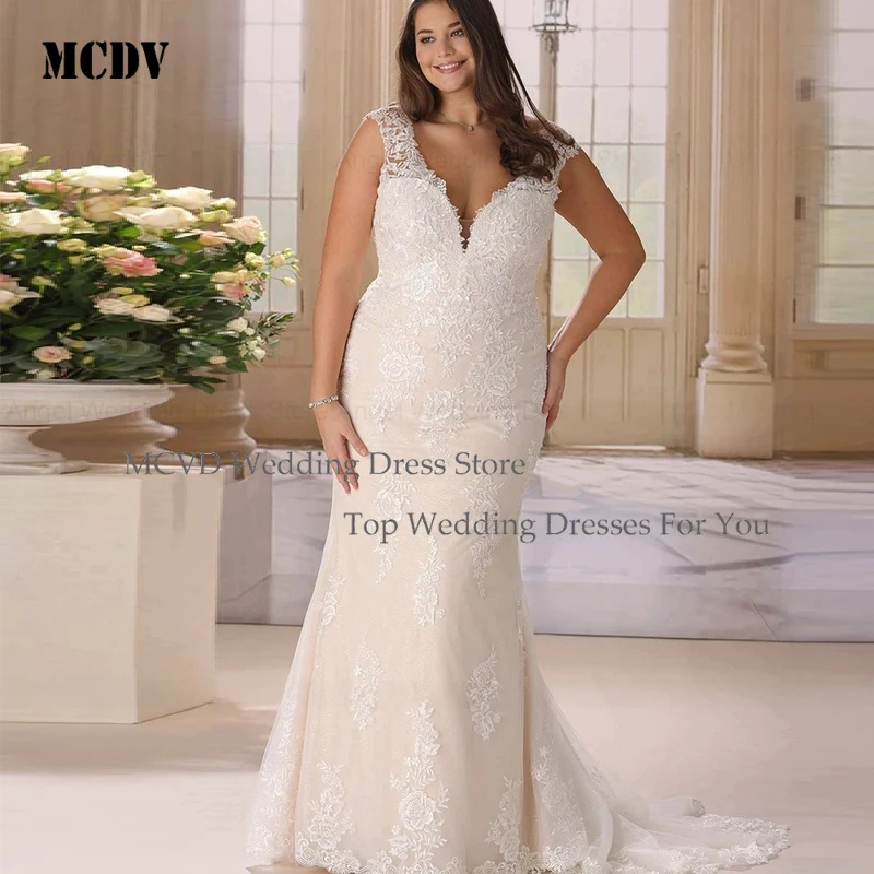 

ANGEL 2025 New Mermaid Plus Size Wedding Dresses Deep V Neck Sleeveless Tulle Applique Bridal Gown Customized