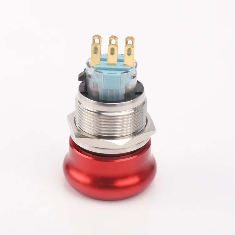 22MM 220V5A 3-Pins Waterproof IP65 Metal Button Switch Self-Latching Emergency STOP Mushroom Head With STOP Logo