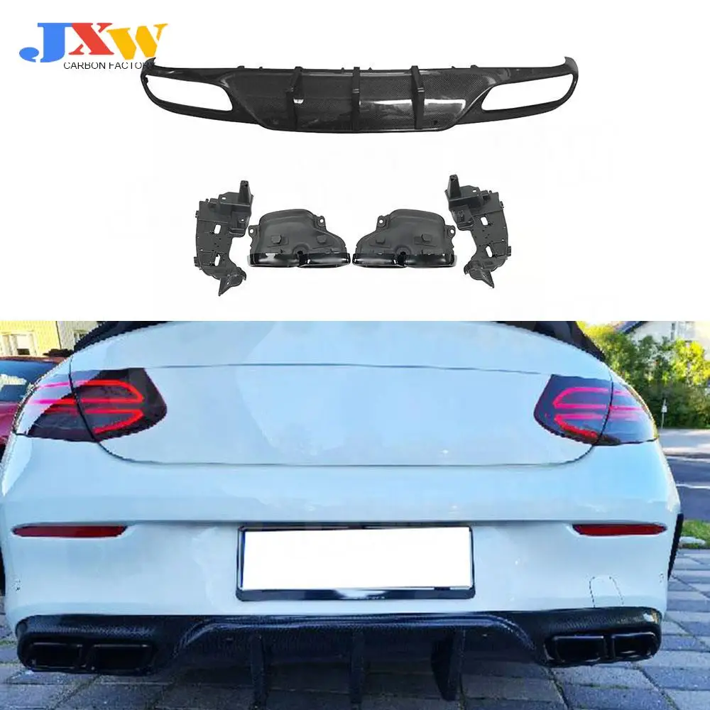 Carbon Fiber Car Rear Diffuser for Mercedes Benz C class W205 Sedan 2 Door C43 C63 AMG Sport 2015-2021 Rear Diffuser Tips