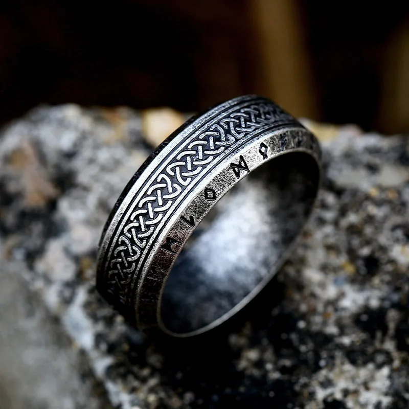 

New American Style Faith Ring for Men Celtic Knot Viking Letter Large Size Thick Vintage Ring