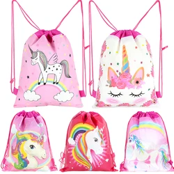 1pc arcobaleno unicorno borsa con coulisse tessuti non tessuti regali di caramelle borsa di immagazzinaggio zaino scolastico per bambini festa di compleanno baby shower