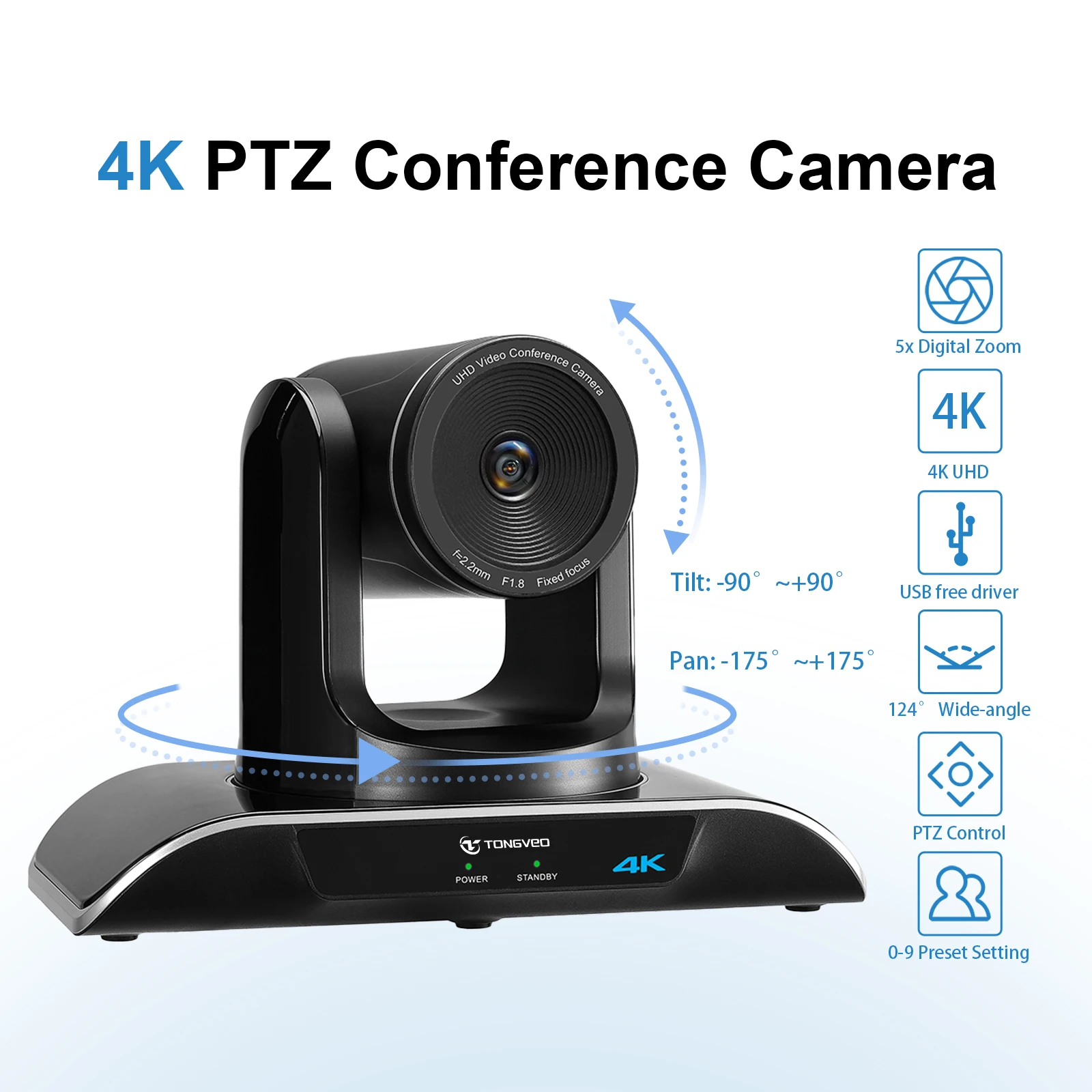 

TONGVEO 4K UHD PTZ Camera AI Auto Tracking 20X Optical Zoom Video Conference Camera HDM1 LAN Suitable for Online Education