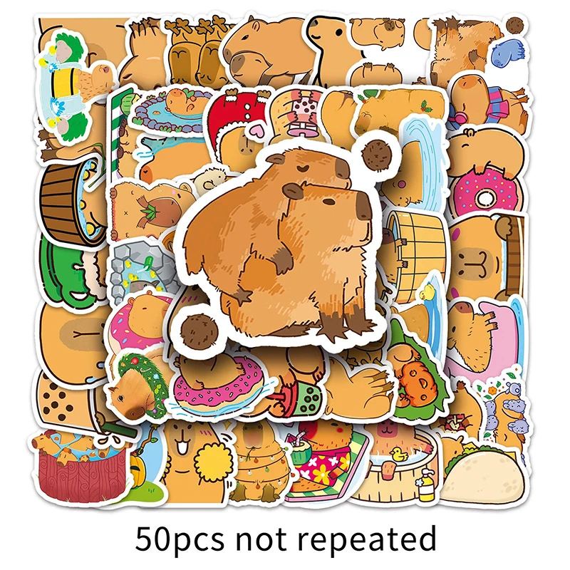 50Pcs Cartoon Capybara Stickers Cute Waterproof Animal Sticker valigia fai da te frigorifero Bike Kid Decal Toy