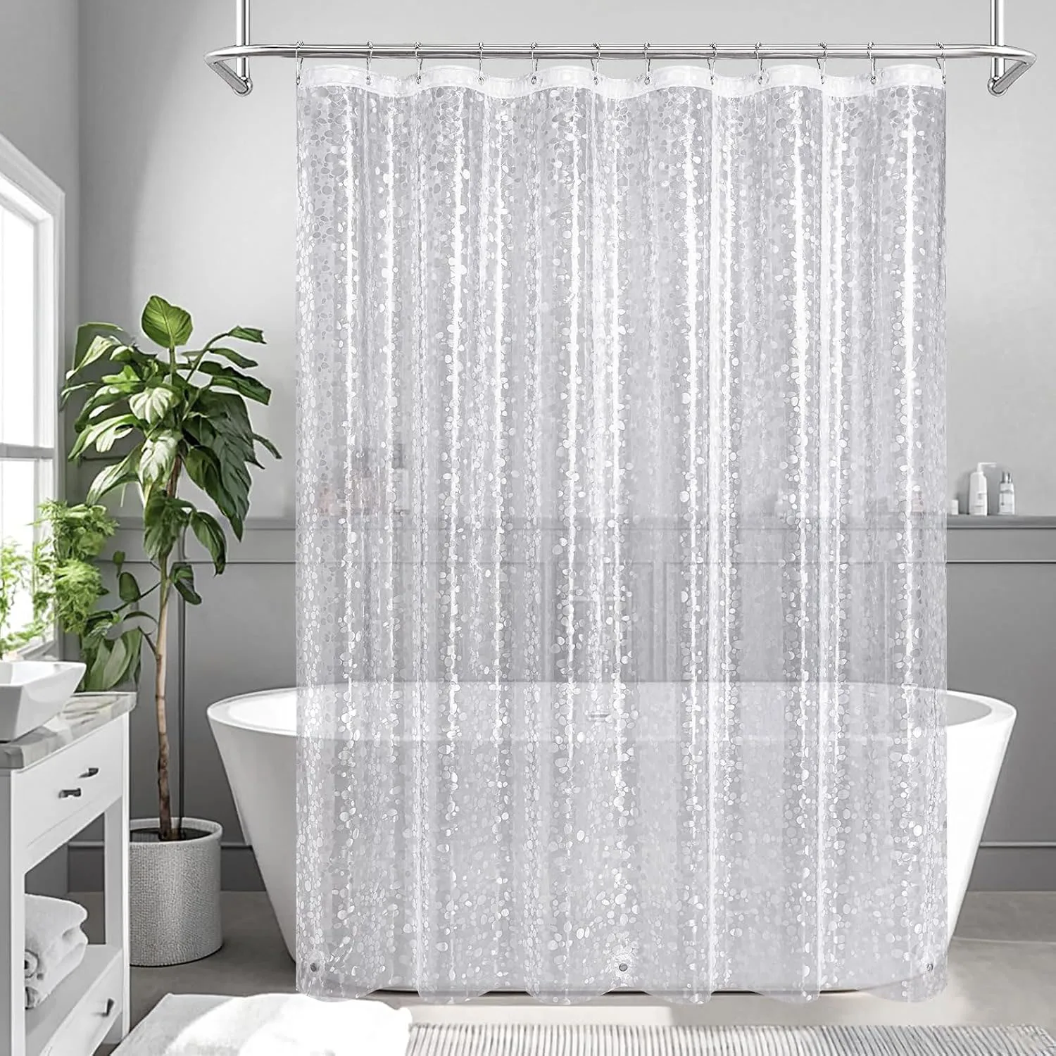 3D Pebble Clear Shower Curtain Liner with Magnets & Hooks, Fashion Plastic Bathroom Curtain for Bathtubs Bath Decor