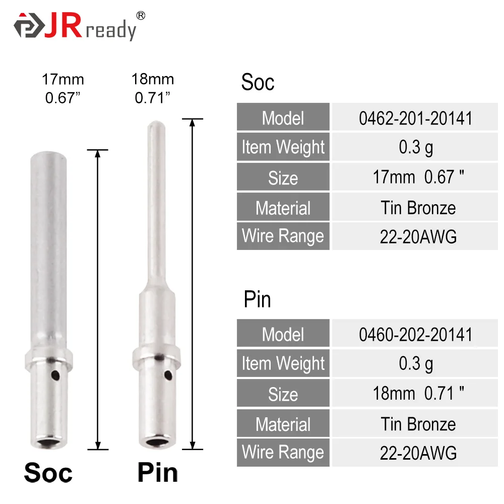 JRready 50 Pairs Deutsch DTM Connector Solid Contacts Size 20 Male/Female Pins 0460-202-20141/0462-201-20141With Removal Tools