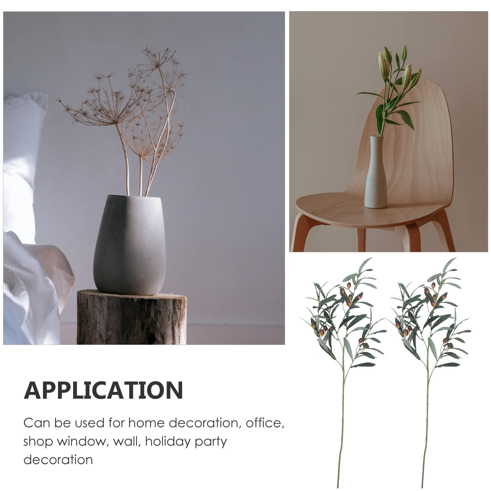

2Pcs Artificial Olive Branches for Vase Decoration Home Office Wedding Party Faux Plants Dust Free Long Lasting