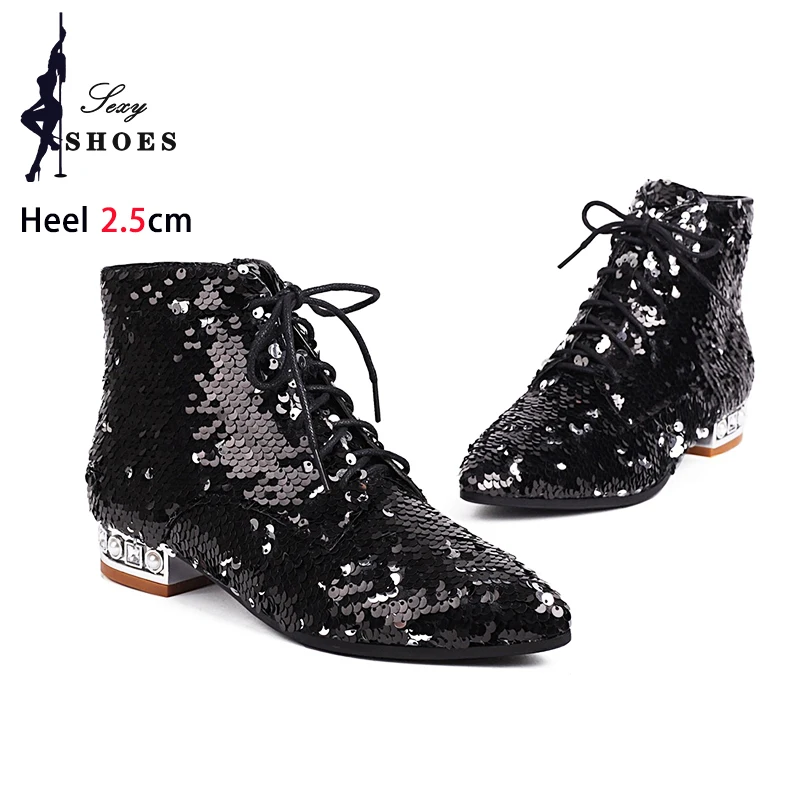 Color-Changing Sequined Shoes Autumn And Winter Women's Ankle Boots Fashion Lady Club Magical-Color Shoes Low Heel Sequin Boots