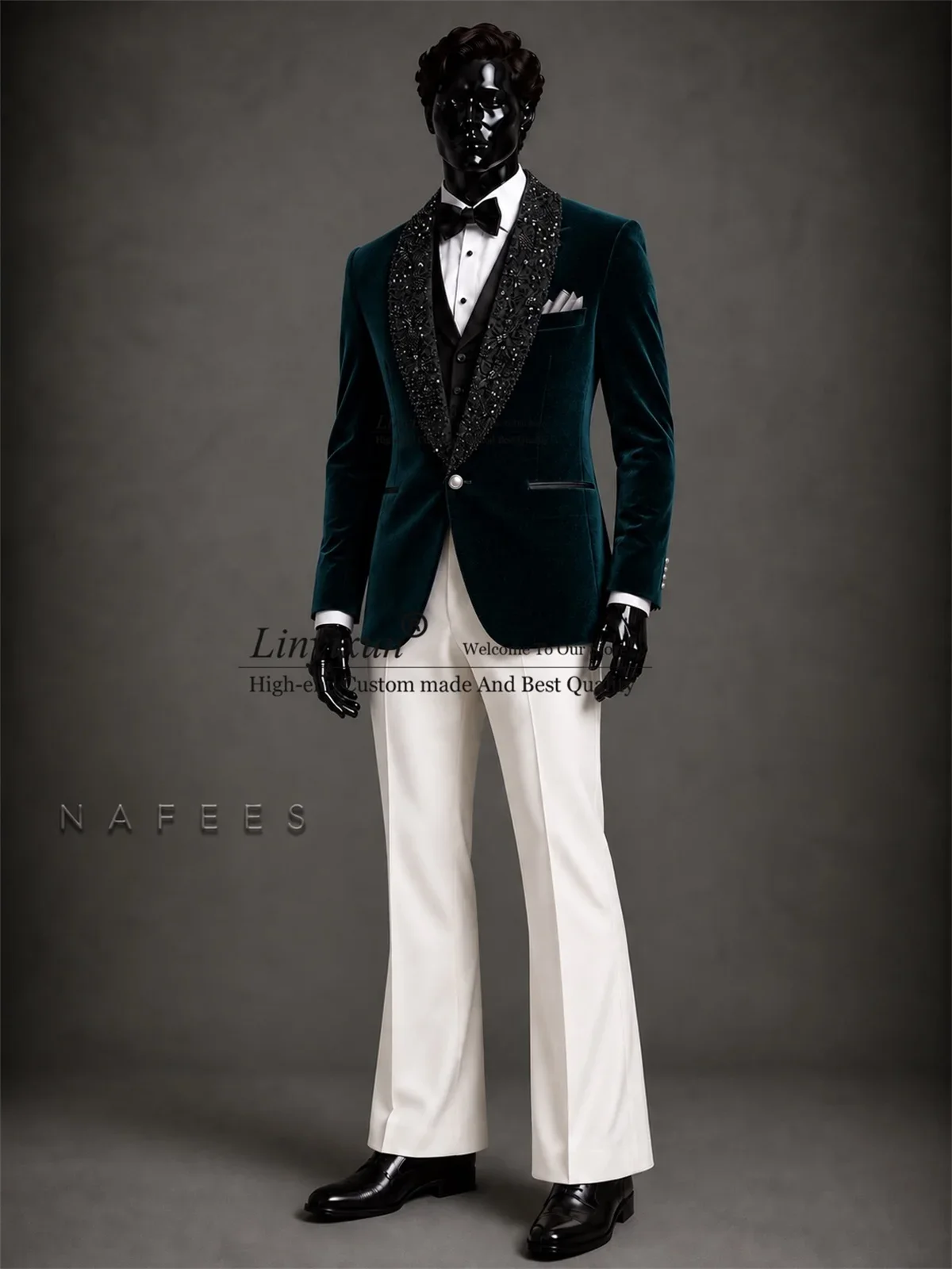 High End Diamond Crystal Men Suits Shawl Lapel Groom Male Blazers 3 Pieces Sets Wedding Tuxedos Velvet ropa hombre Customized