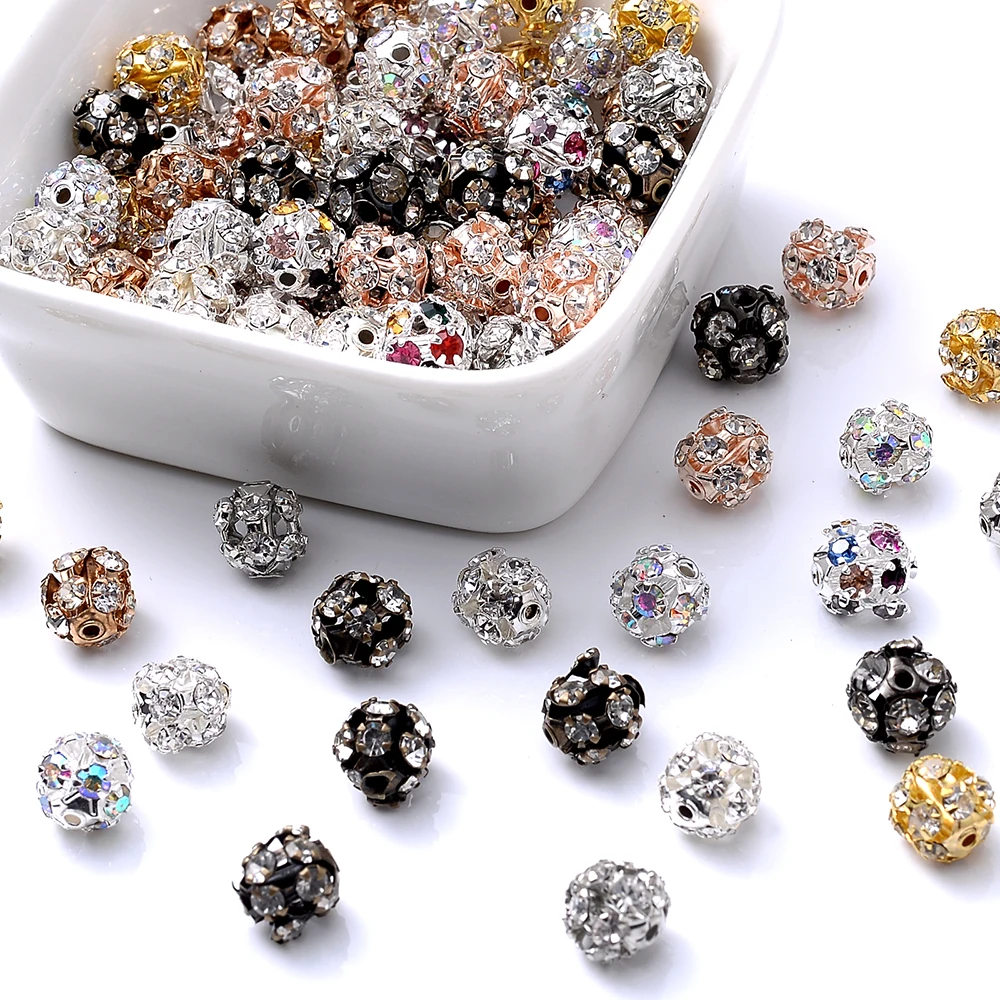 30 Stück Metalllegierungs-Strassperlen, gemischt 6, 8, 10 mm, glitzernde Kristall-Abstandsperlen für Armbänder, Halsketten und Schmuckherstellung. – Detail 6