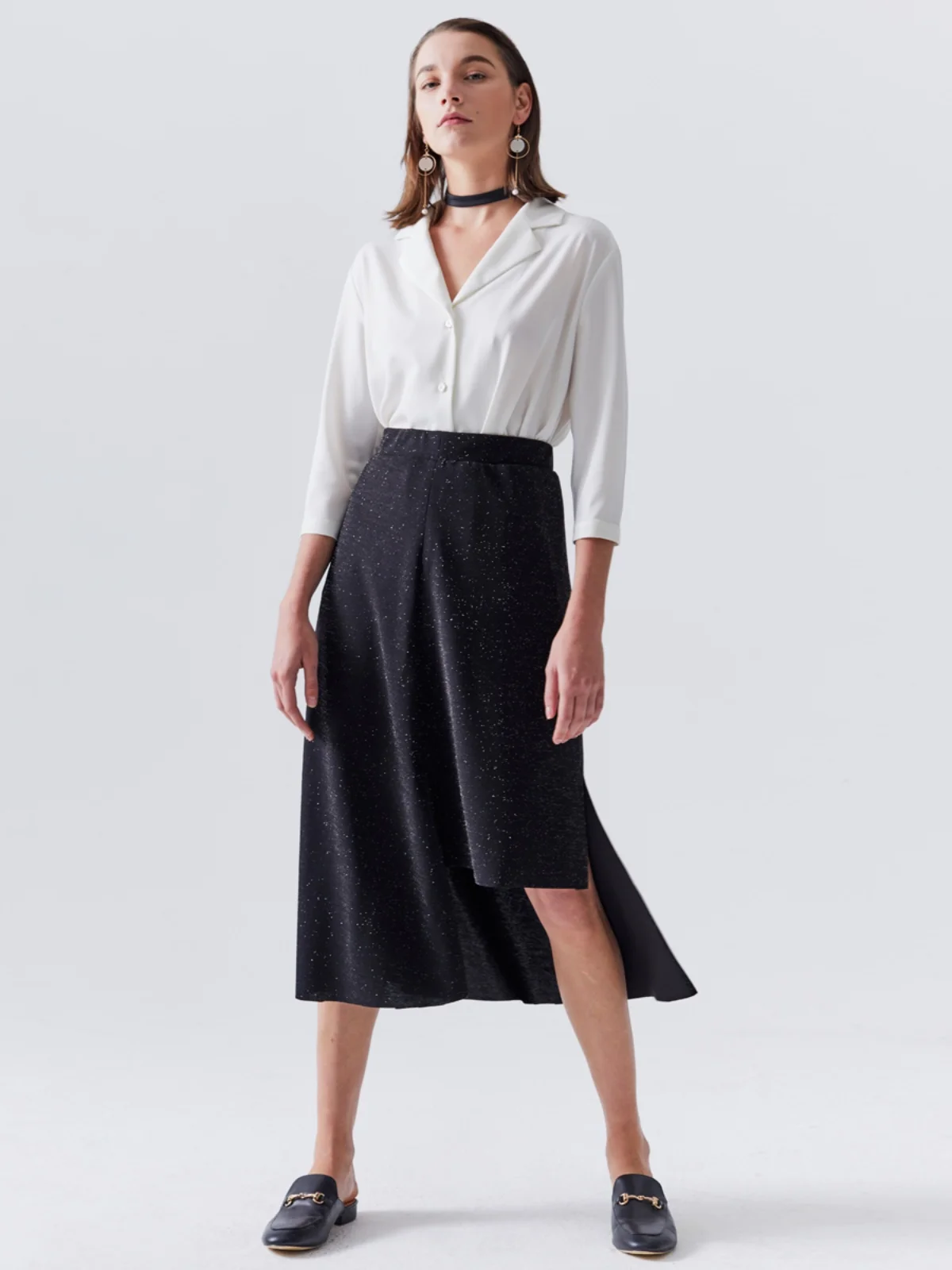 

Jolan Multi-Design Silver Tead Knitted f Skirt Elastic Waist with Commute Sle mid Waist A-Line Midi Skirt