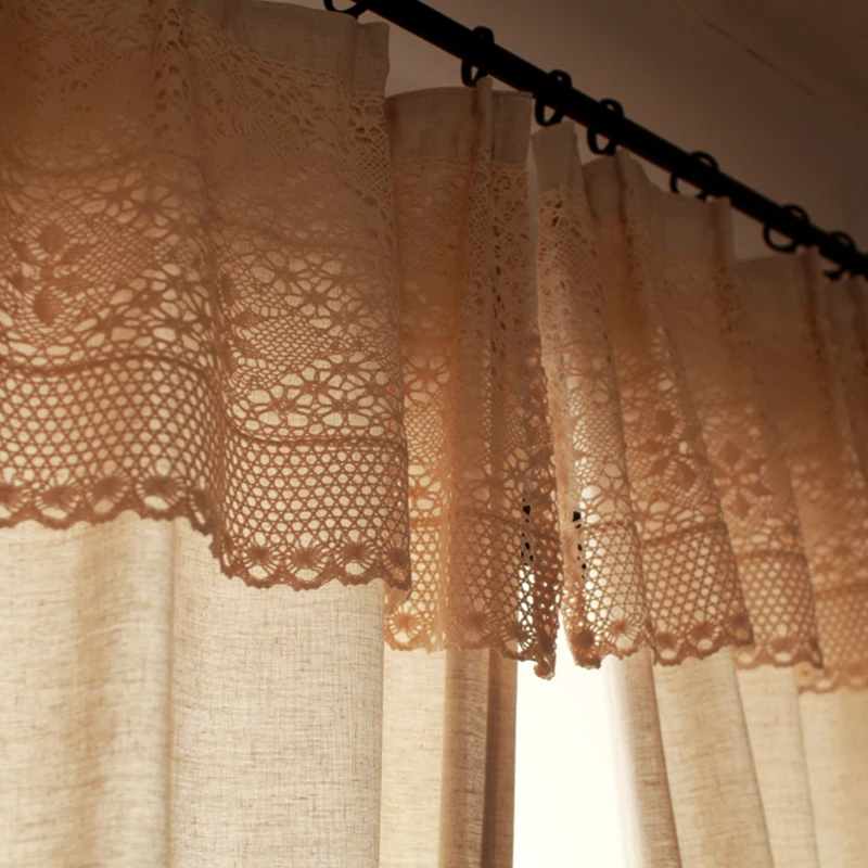 Retro Crochet Valance Curtain for Living Room American Solid Curtains for Bedroom Simple Half Curtain Window Curtain Panel