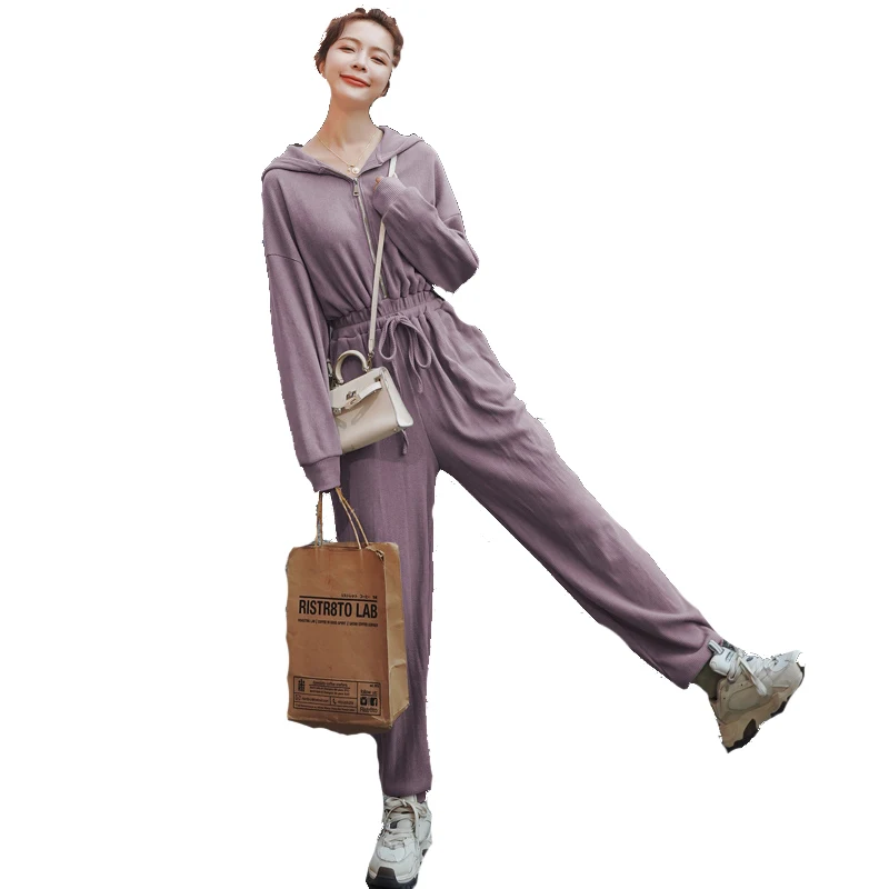 Tuta con cappuccio a vita alta da donna Casual Confortevole Faionable Autunno Nuovo arrivo Tutti abbinati Set coreano Sle Poliestere F...