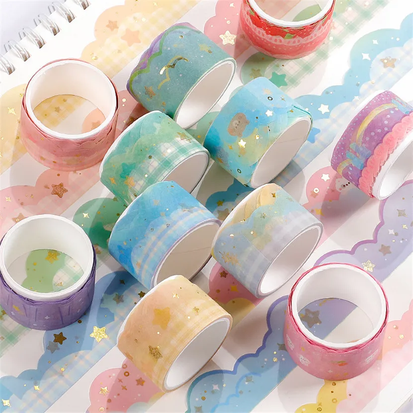 Imagem -05 - Conjunto Washi Tapes Diário Adesivos Fita Adesiva Decorativa Dourada Cinta Washitape Papeleria Kawaii Fornecimento de Arte Estética 10 Peças