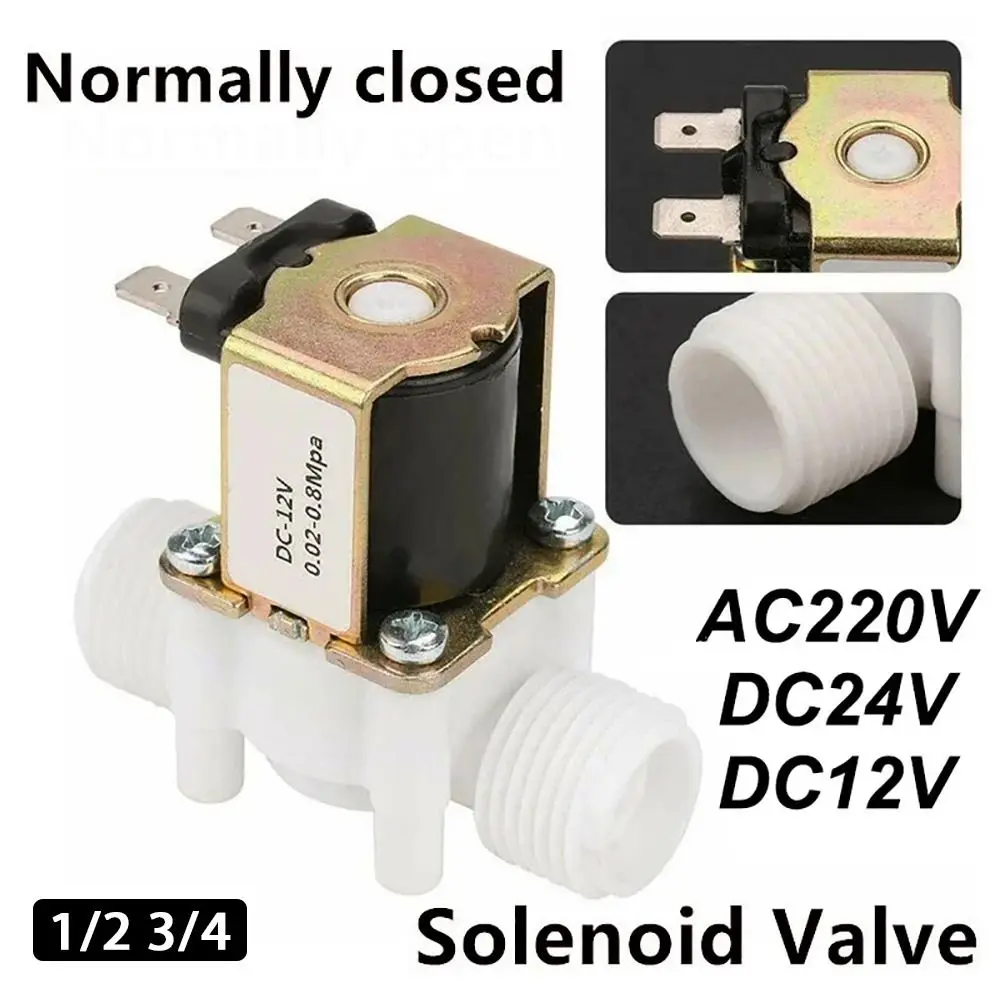 

1 шт. нормально закрытый электромагнитный клапан DC12V 24V AC220V 1/2 "3/4" клапан управления водой пластиковая наружная резьба