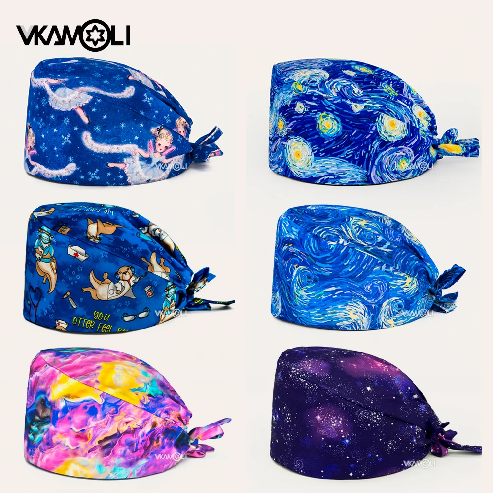 Seria Starry Sky and Space Pattern Printed Surgical Hat czapka do szorowania długie włosy czapka medyczna stomatologia kosmetyczna lekarze szorują czapki