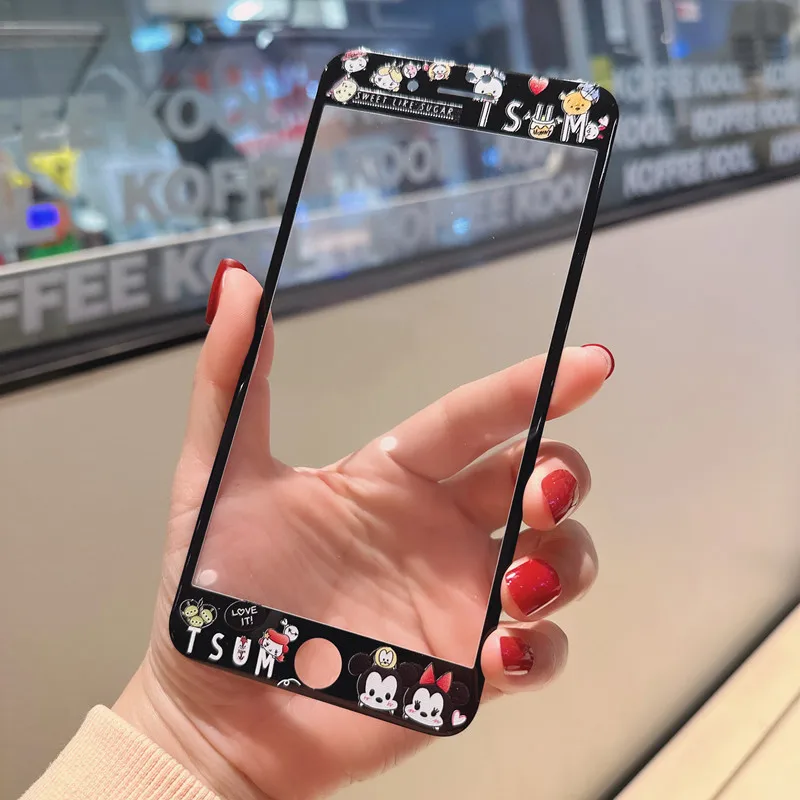 Vetro temperato a copertura totale per iPhone X XR Xs Max 11 12 13 14 Pro 6 7 8 Plus pellicola salvaschermo Soft Edge Film Cartoon Hello Kitty