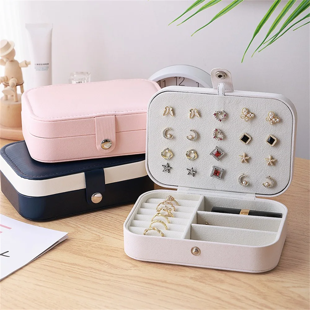 

Portable Jewelry Storage Box Travel Double Layer PU Leather Necklace Bracelet Earrings Ring Display Boxes Jewellery Package Case