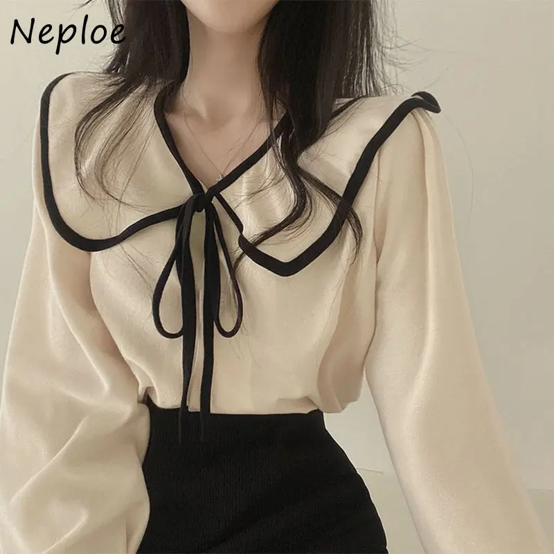 

Neploe Femme 2024, французские элегантные милые топы, темпераментные, с большими лацканами и галстуком-бабочкой, универсальные свободные рубашки с длинными рукавами и микроперспективой