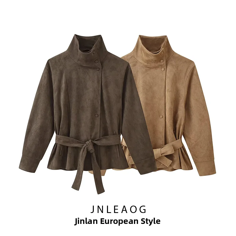 Fashionable Women's Vest Autumn New Style Velvet Texture Effect Coat with Belt Standard Fit Polyester Ladies Short Outerwear