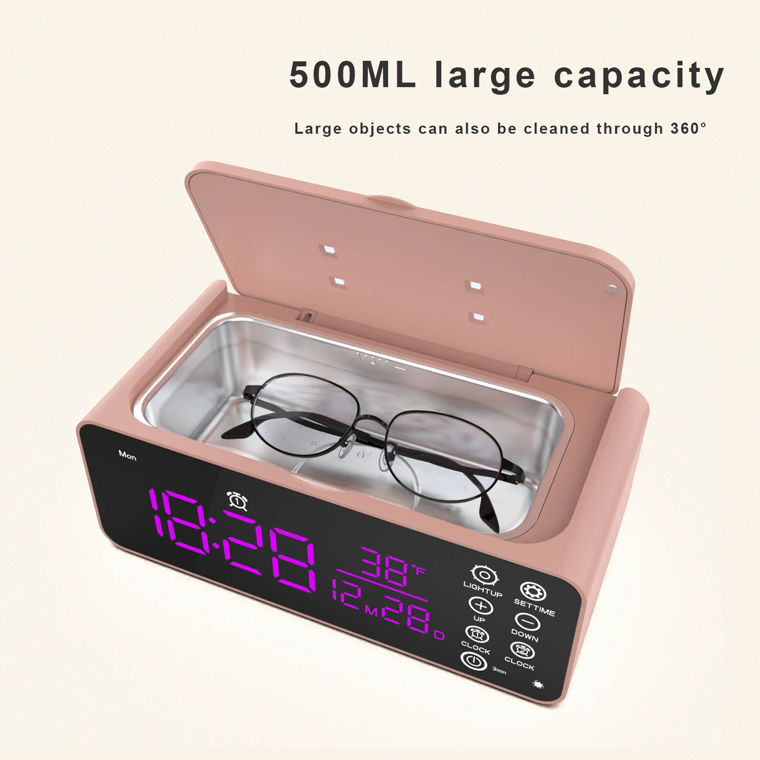 Multi-Function Ultrasonic Cleaner Alarm Mode Stainless Steel Touch Control 360° Deep Cleaning Jewelry Glasses Watches Clean Box