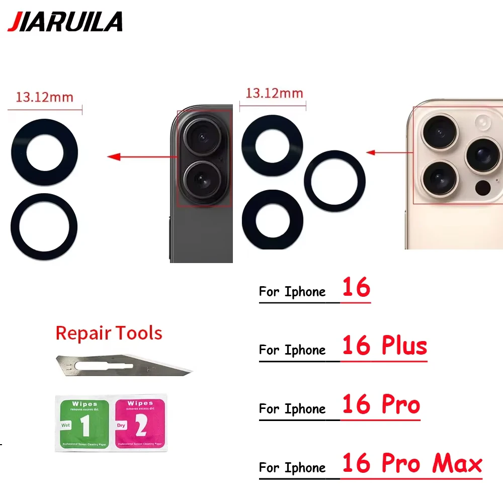 

For Iphone 16 Pro Max / For Iphone 16 Plus Back Rear camera Glass lens with sticker adhesive Replacement Parts