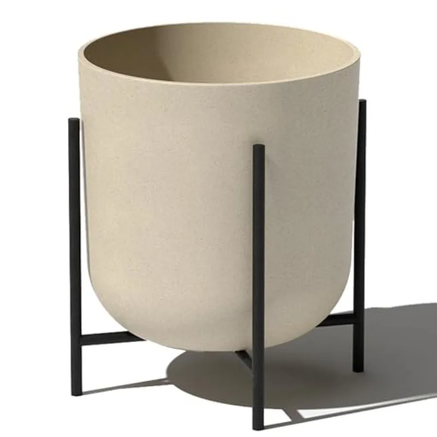 

Кашпо Mason Series Raised Lima - круглое кашпо для патио/балкона из пластико-каменного композита с металлической подставкой для растений, современный декор