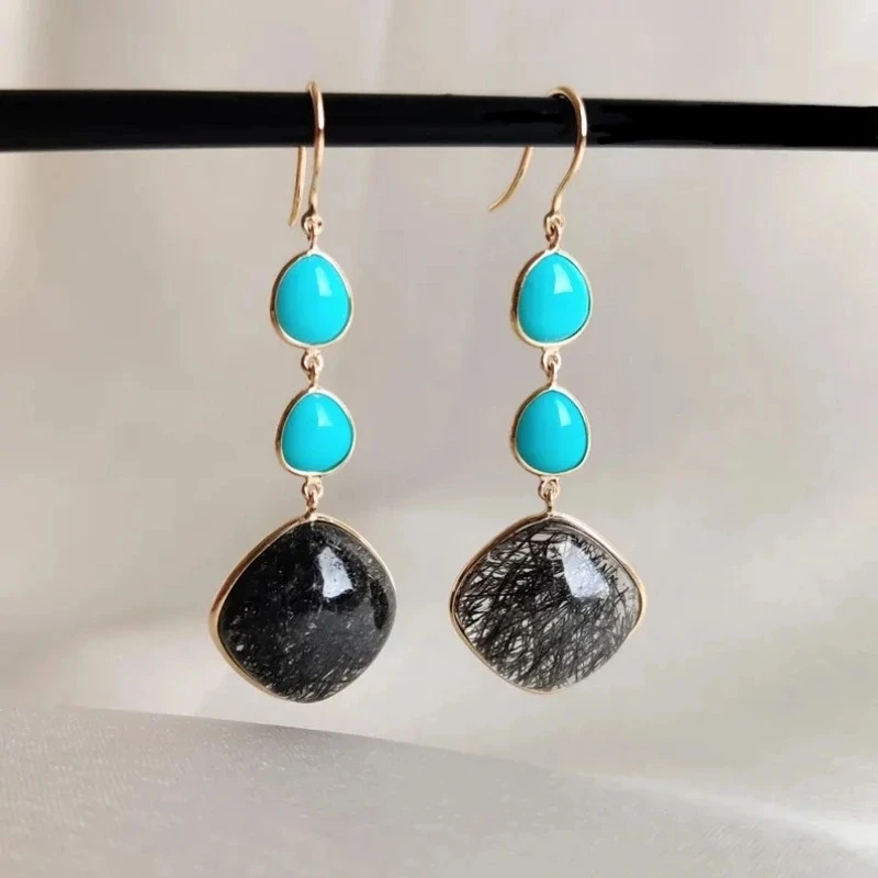 Böhmischer Stil Handgefertigte Synthetische Türkis-Ohrhänger Vintage-Mode für Damen Kupfermaterial Urlaubsschmuck Accessoires