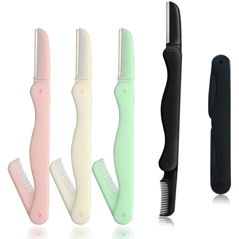 Black Folding Eyebrow Trimmer with Comb Micro Blade Safety Protection Eyebrow Scraper Beauty Tools Eyebrow Razor Face Razor