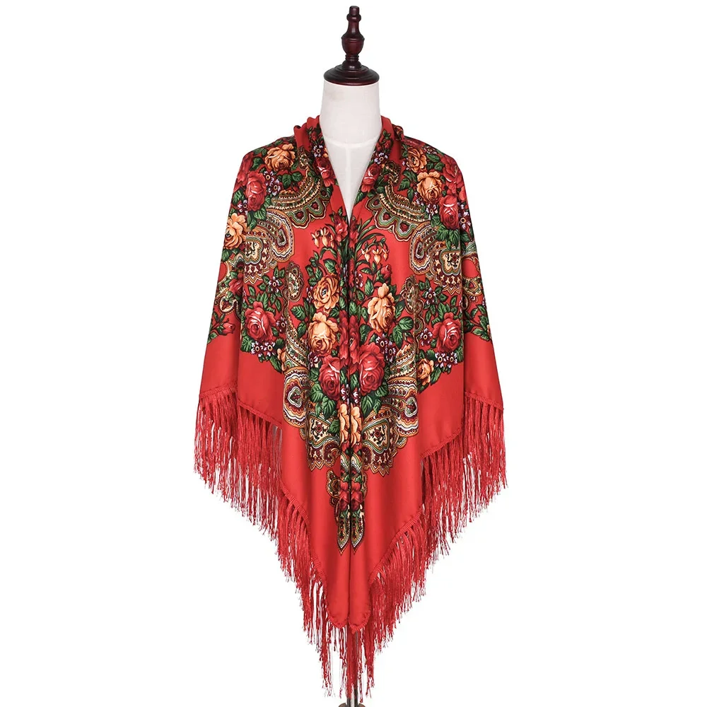 160*160 سنتيمتر النساء الروسية الوطنية وشاح سيدة شرابة الأزهار طباعة الحجاب يلتف بابوشكا باندانا الشاطئ السفر الظل شالات