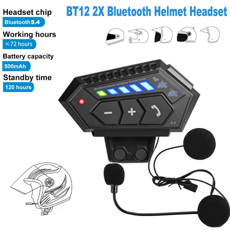 

KEBIDUMEI Motorcycle Helmet Headset Bluetooth 5.4 Wireless Handsfree Call Earphone with Ambient Light Waterproof Voice Control
