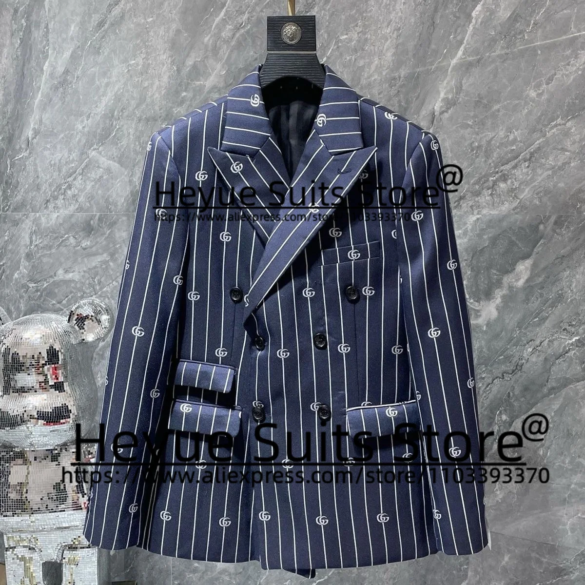 Trajes de negocios a rayas para hombre, esmoquin de doble botonadura para novio, conjuntos de 2 piezas, Blazers elegantes para hombre