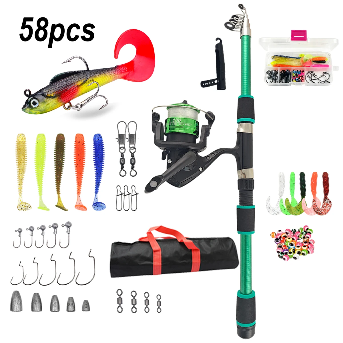 Fishing Equipment Online - 58pcs Beginner Fishing Rod Reel Combo