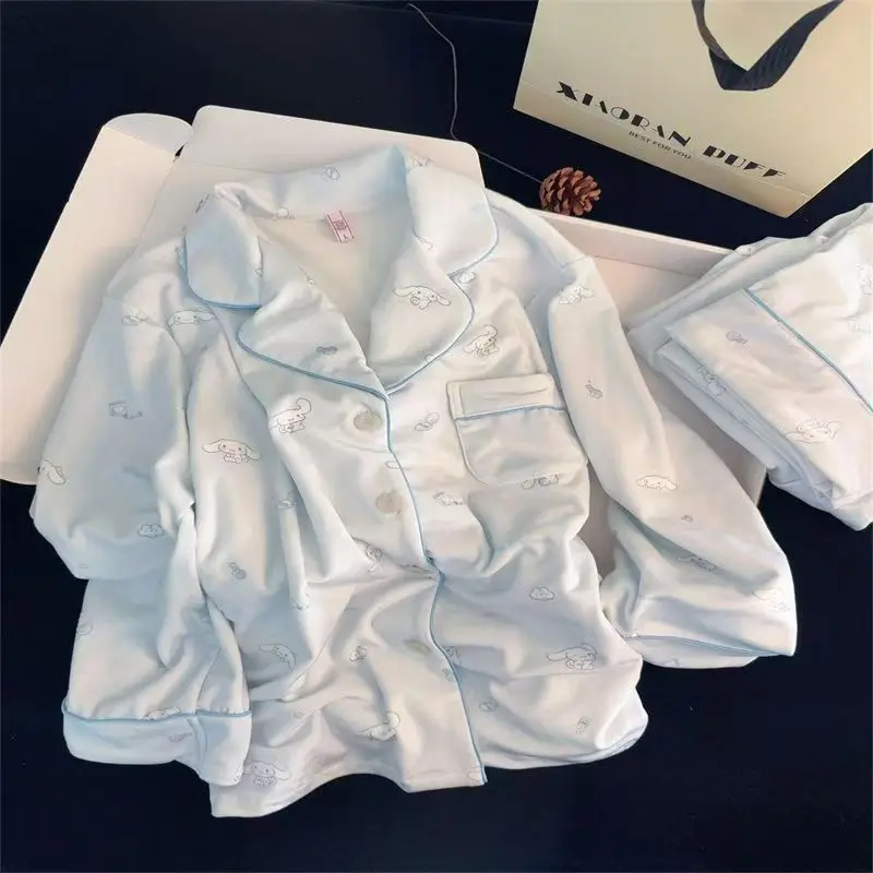 

New Sanrio Cinnamoroll Women's Sleeping Pajamas Sets Kawaii Cartoon Student Winter Long Sleeve Pants Warm Sleepwear Home Clothes