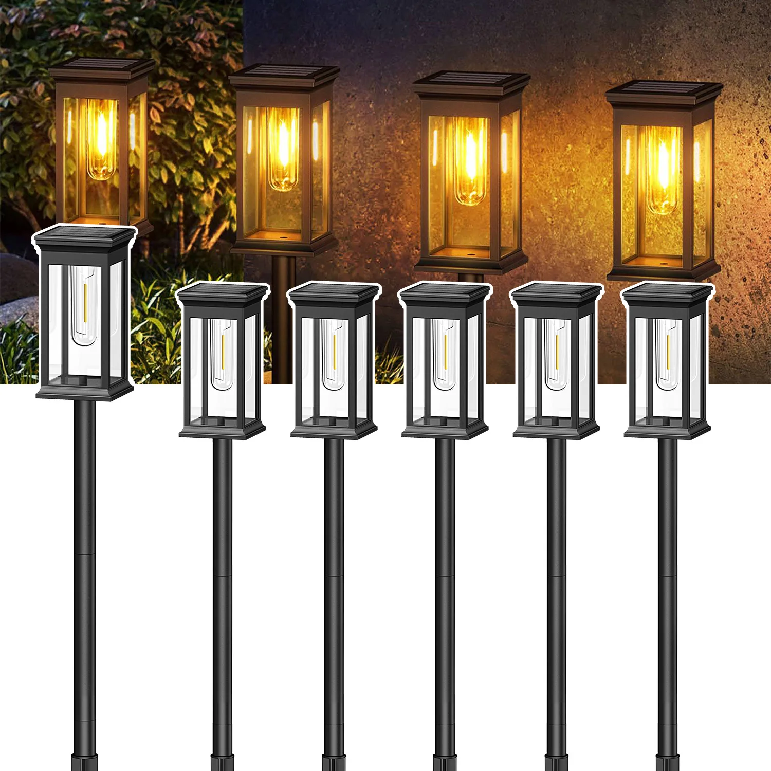 

6 Pack [Upgraded] Solar Lights, 2700K Warm White, Super Bright 12Hrs, for Yard/Garden Walkway