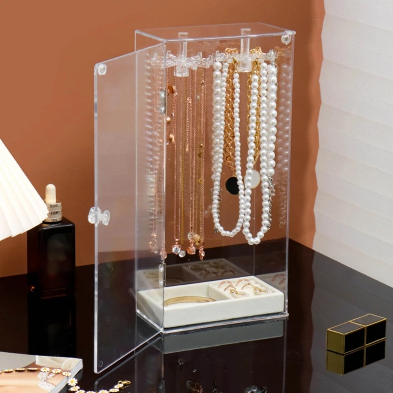 Clear Jewelry Organizer Display Stand Rotating Necklace Bracelet Holder Dustproof Jewelry Storage Rack Show Bracket