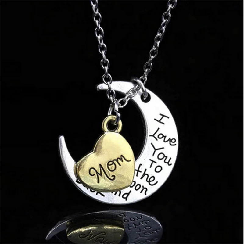New Heart Moon Necklaces Metal English Letter Pendant Necklace For Woman Jewelry Bijoux Collares Daughter Sister Mother Gifts