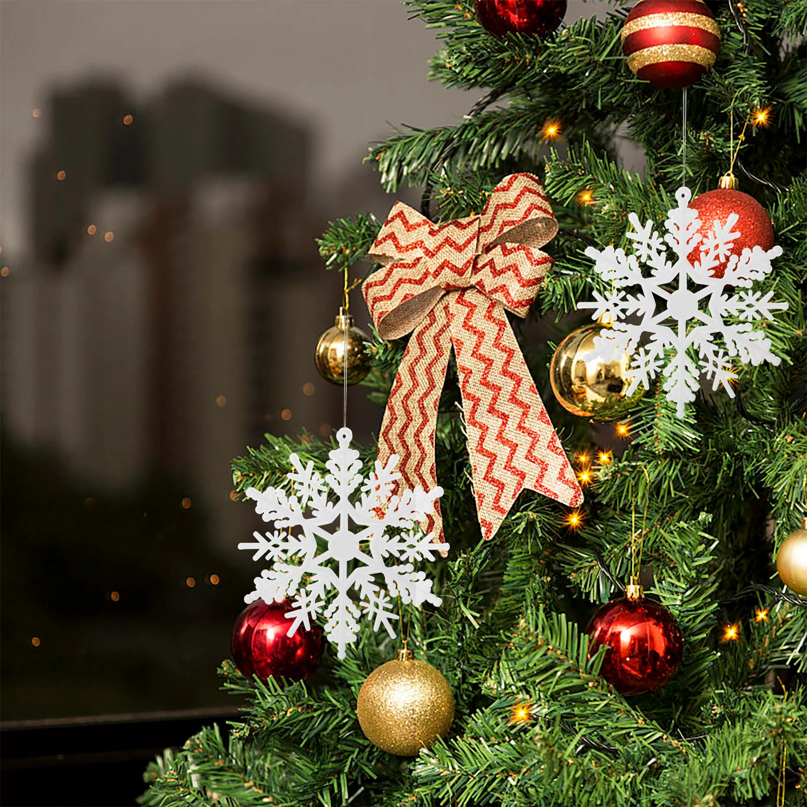 

10 Pcs Christmas Snowflakes Decorative Glitter Hanging Decorations Iridescent Ornaments Artificial Fake White