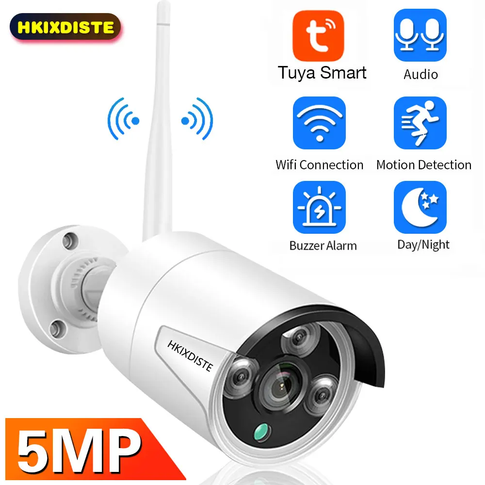 

5MP Tuya Smart Home Outdoor WiFi Camera Wall Street Bullet Wireless Camera Wide Angle Home Security AI Human Detection Camera