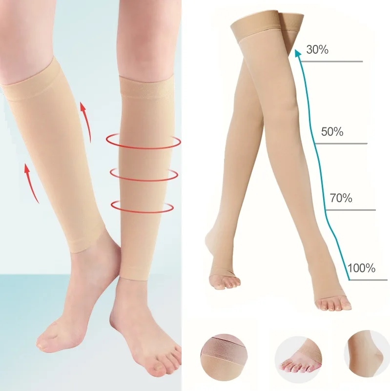 1 Pairs S-XXL Compression Socks Medical Prevent Varicose Veins Toeless Support Hose for Women Men 15-20mmHg 30-40mmHg