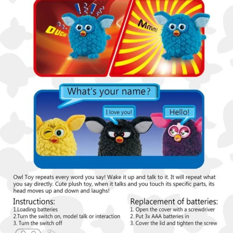 Mascotas electrónicas Furbiness Boom parlantes, animales domésticos interactivos, búho, grabación electrónica, juguetes de regalo de Navidad para niños