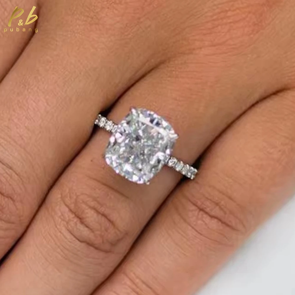 

PuBang 3EX VVS1 D Real Moissanite Diamond Wedding Engagement Rings With GRA 9-18 k White Gold 7.3 Carat Cushion Cut Fine Jewelry