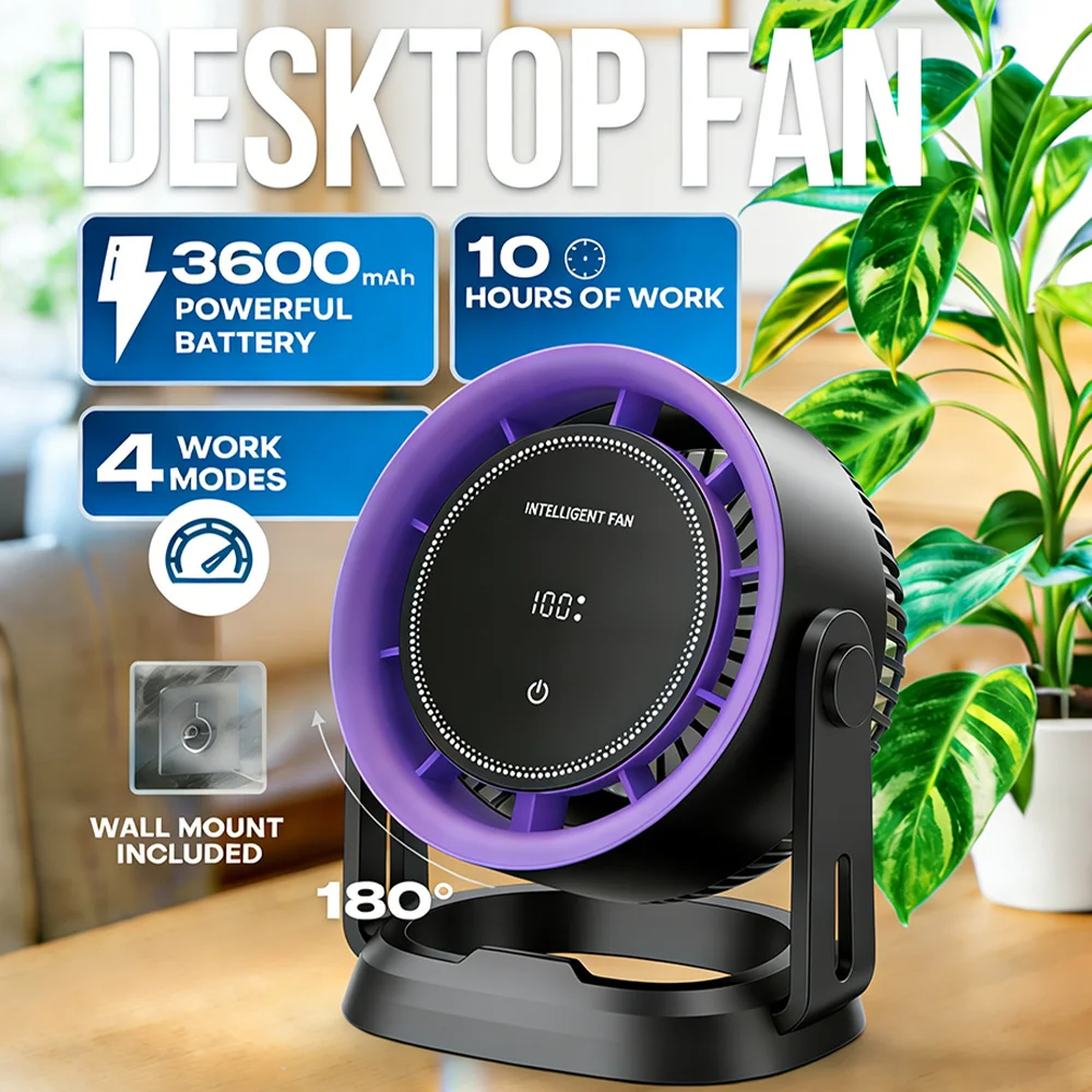 

Умный электрический настольный вентилятор с 100 скоростями, USB-перезаряжаемый, бесшумный, портативный, высокоскоростной циркуляционный охлаждающий вентилятор для дома и офиса